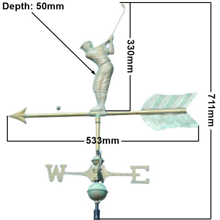 Medium aged verdigris copper golfer weathervane
