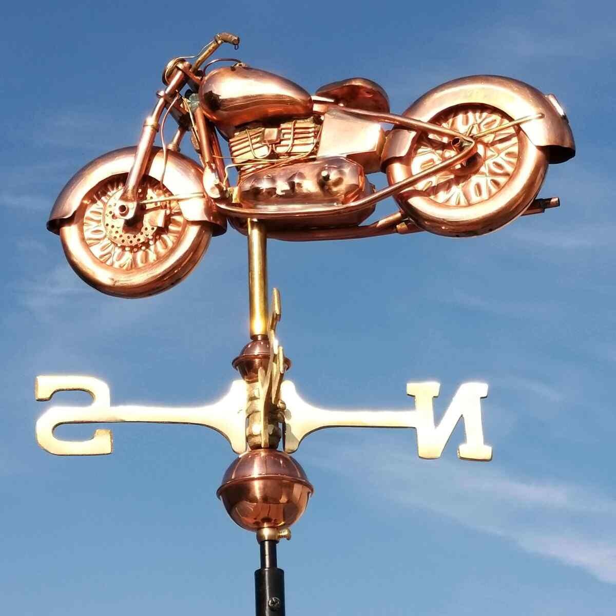 Medium copper motorcycle weathervane