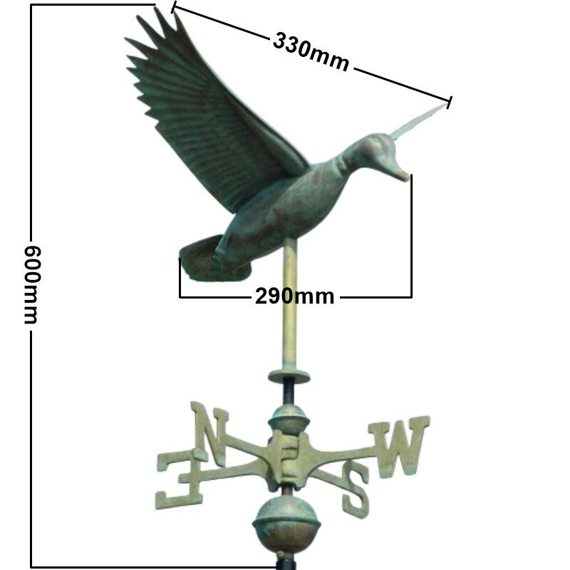 Medium genuine hand crafted copper verdigris flying duck weathervane