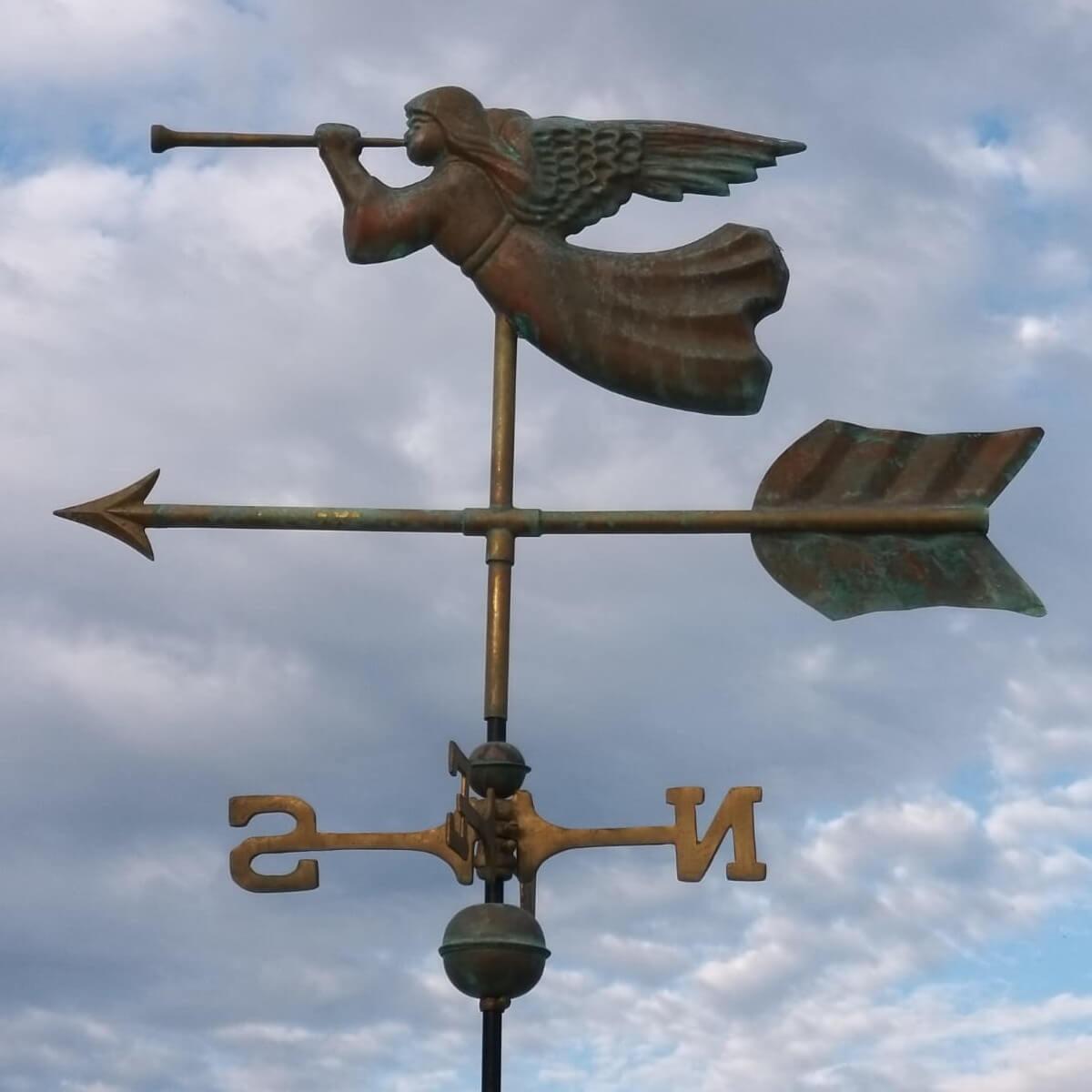 Medium weathered copper angel weathervane