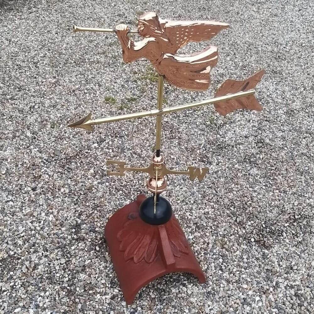 Angel weathervane installed on a half round