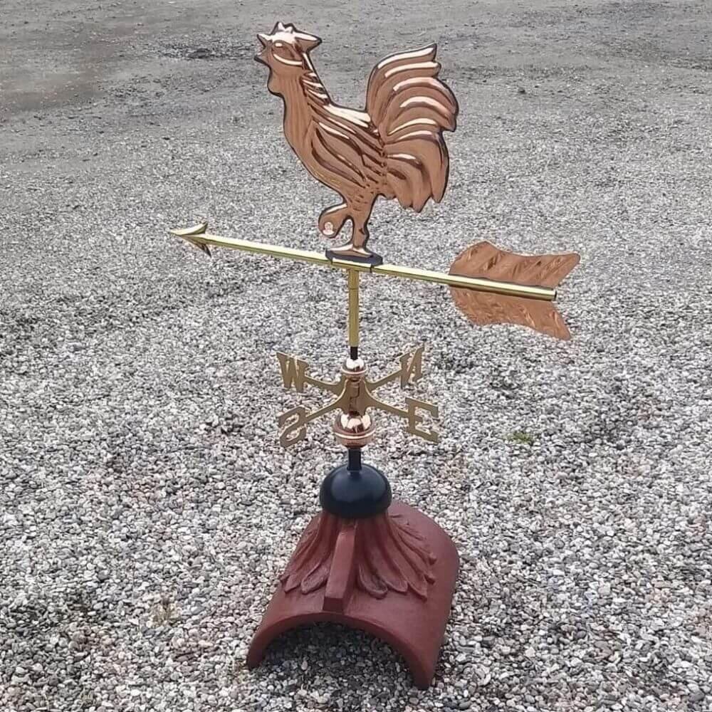 Cockerel weathervane supplied on a half round roof ridge