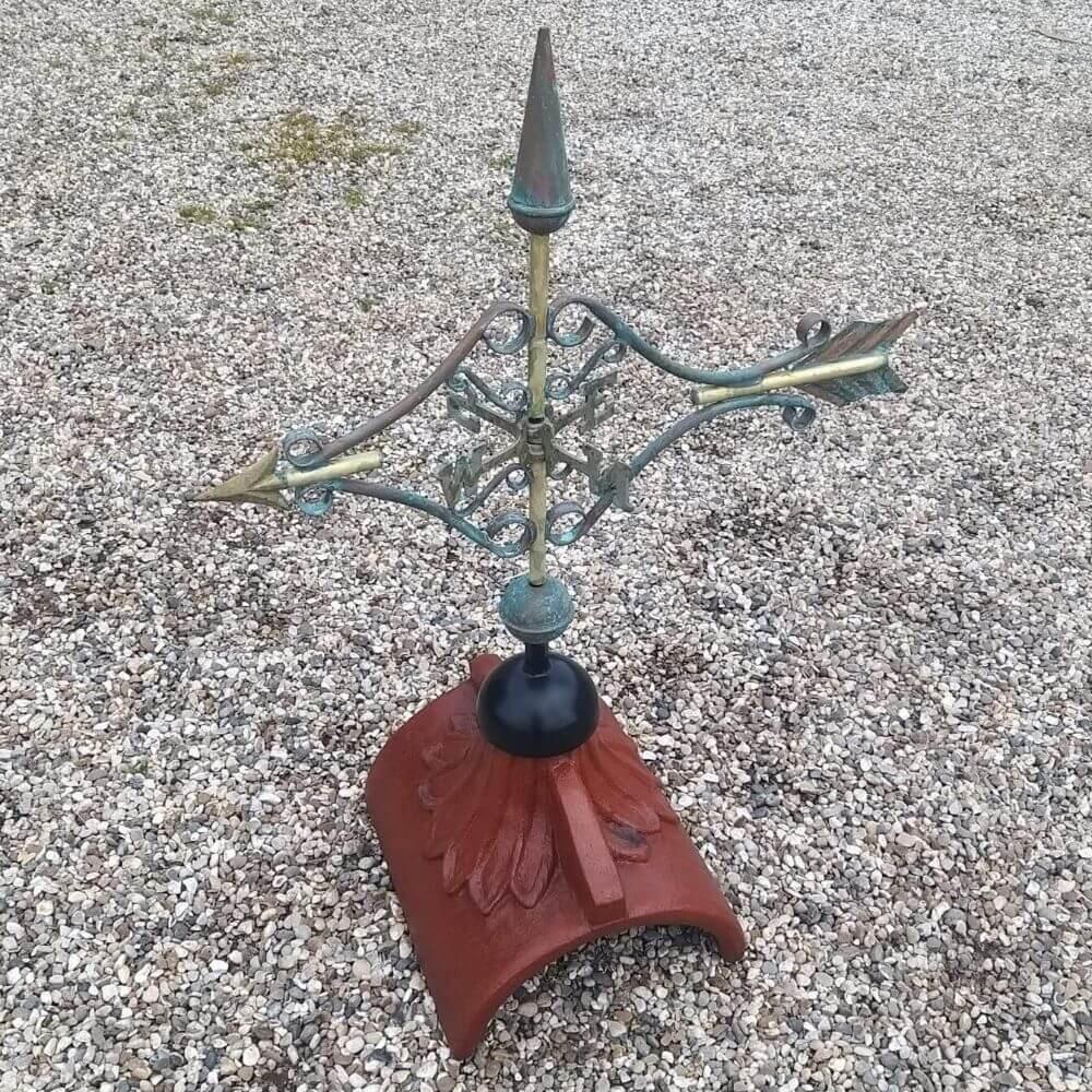 Victorian copper arrow weathervane supplied on a half round ridge tile