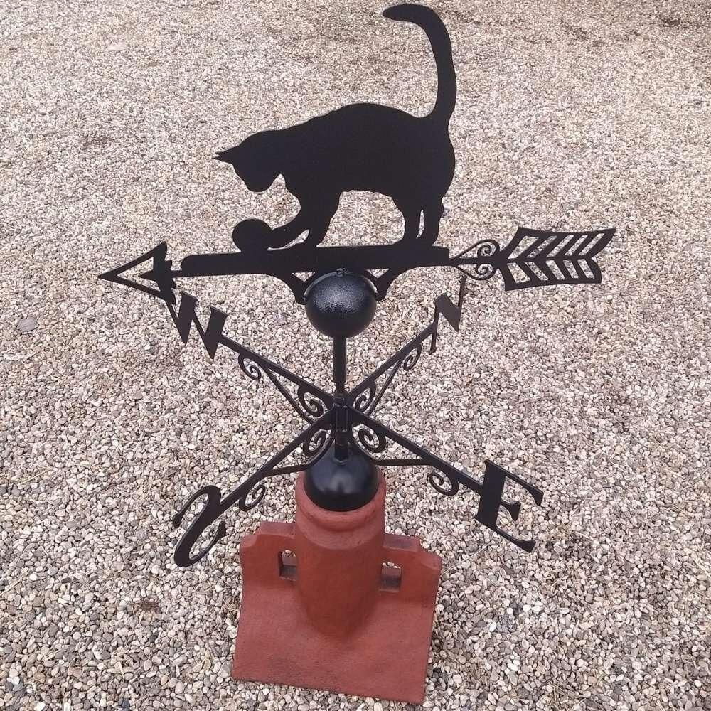 Cat weathervane fitted to a 45 degree ridge tile