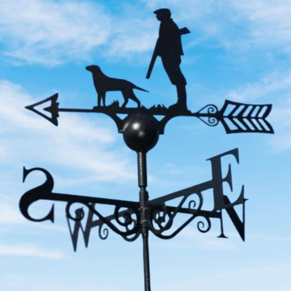 Hunting dog weathervane on a 45 degree ridge tile finial