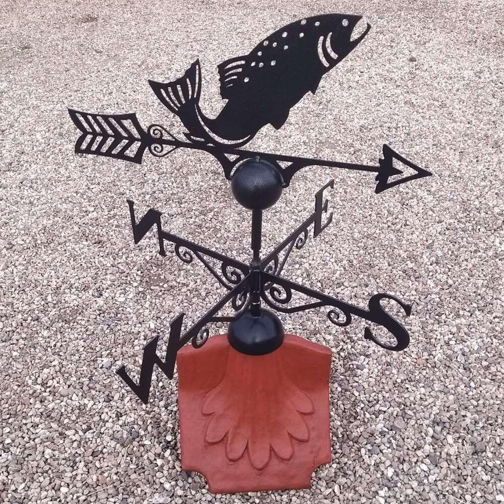Fish weathervane on a ridge tile finial fitting with multiple angle options