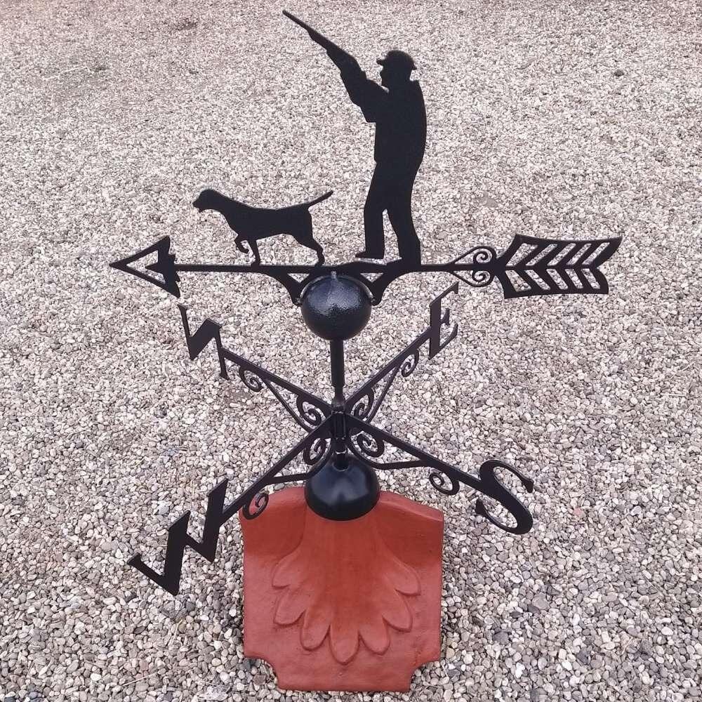 Hunting gun up weathervane on a ridge tile finial fitting with multiple angle options