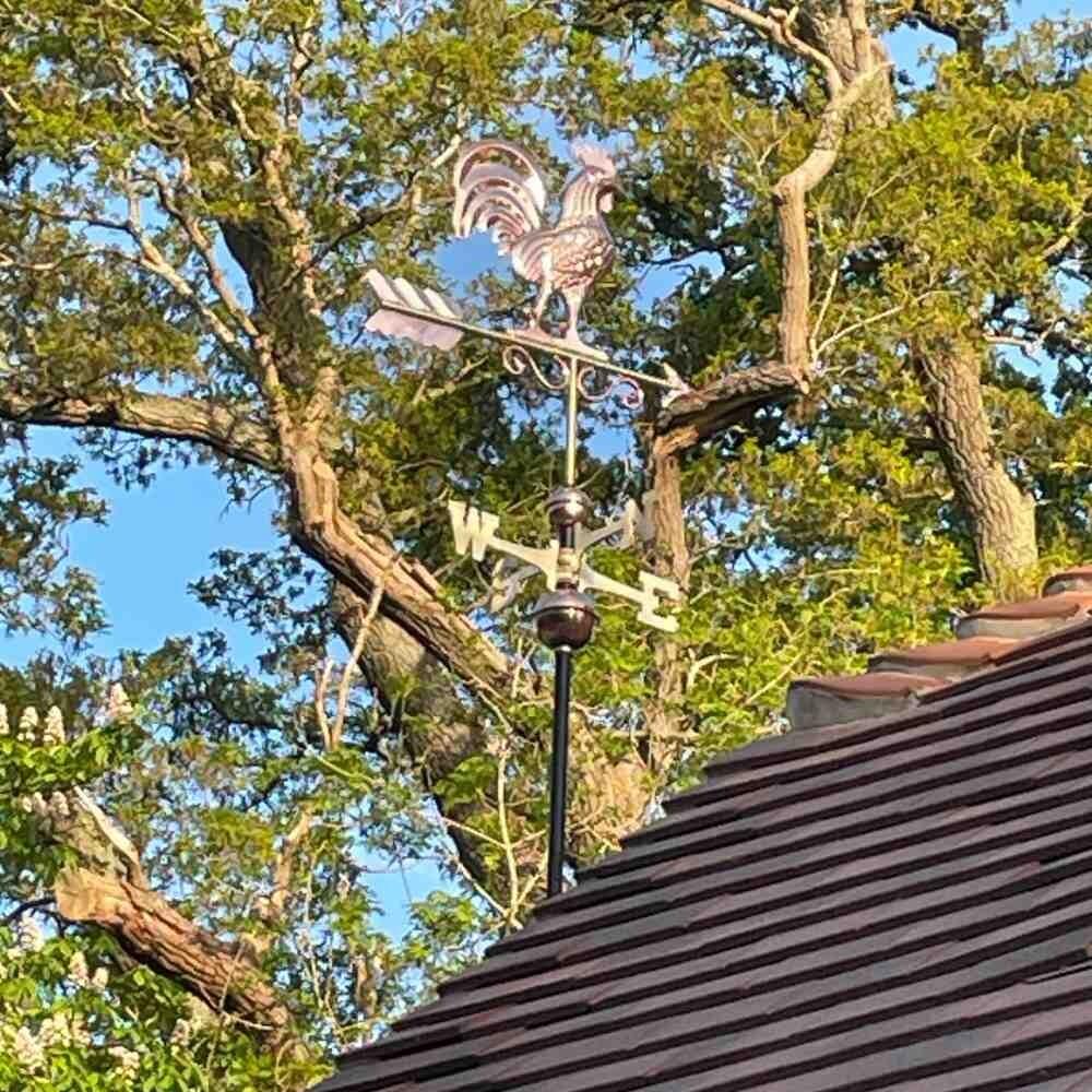 Large copper bantam rooster weathervane