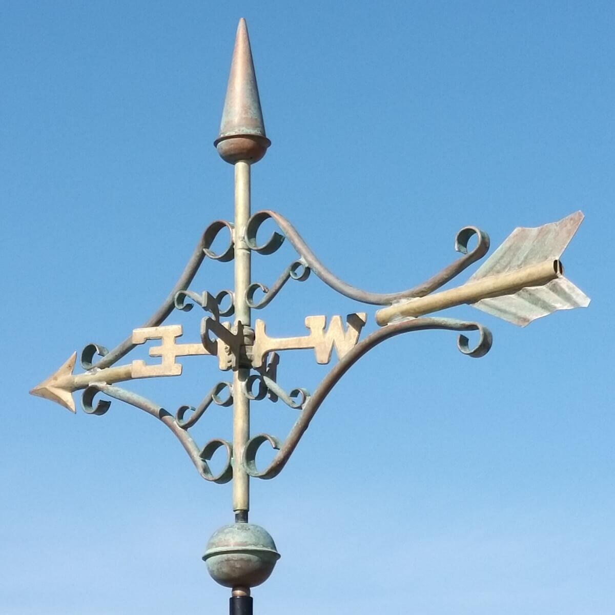 Large copper verdigris victorian arrow weathervane