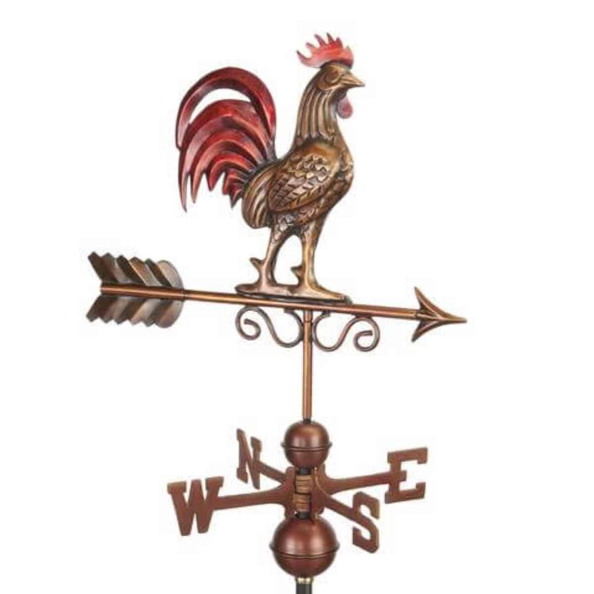 Large copper red rooster weathervane
