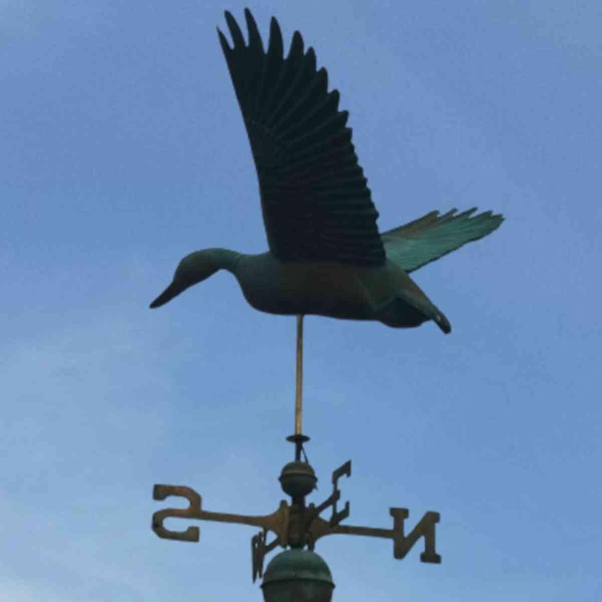 Large copper weathered flying duck weathervane