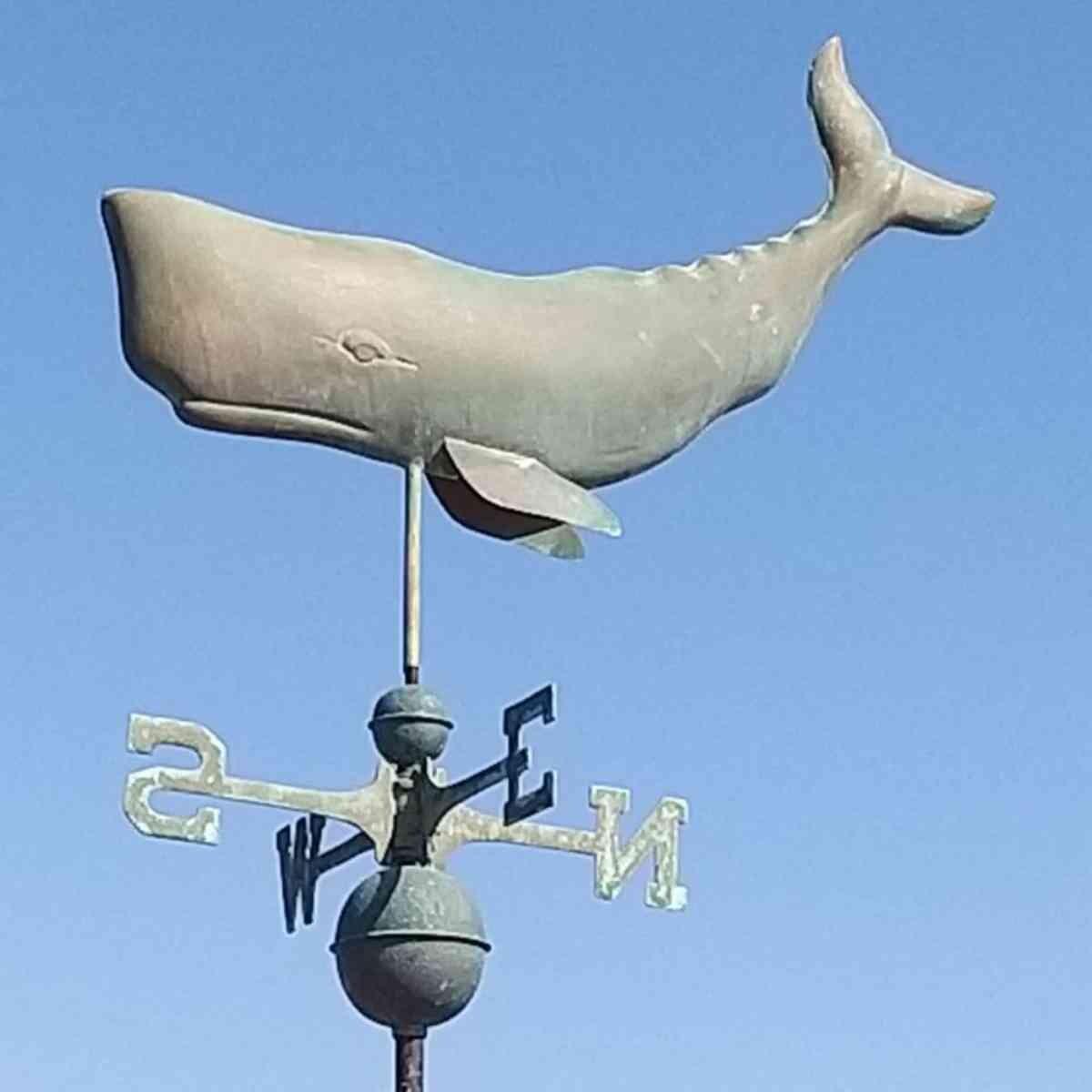 Large copper weathered whale weathervane