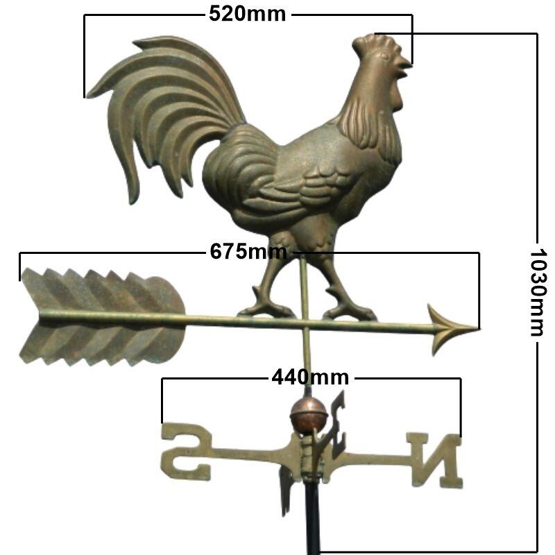 Large hand cast copper antique weathered cockerel weathervane