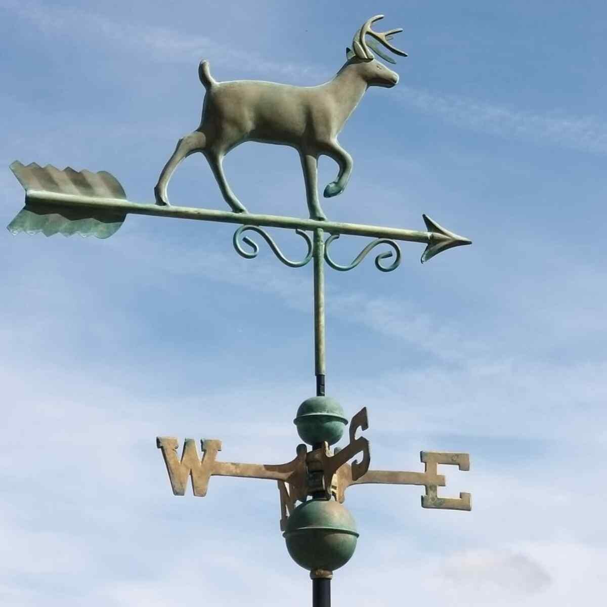 Large verdigris proud buck deer weathervane