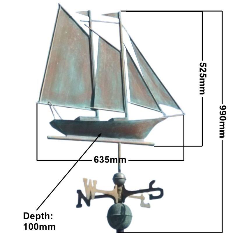 Large verdigris schooner weathervane