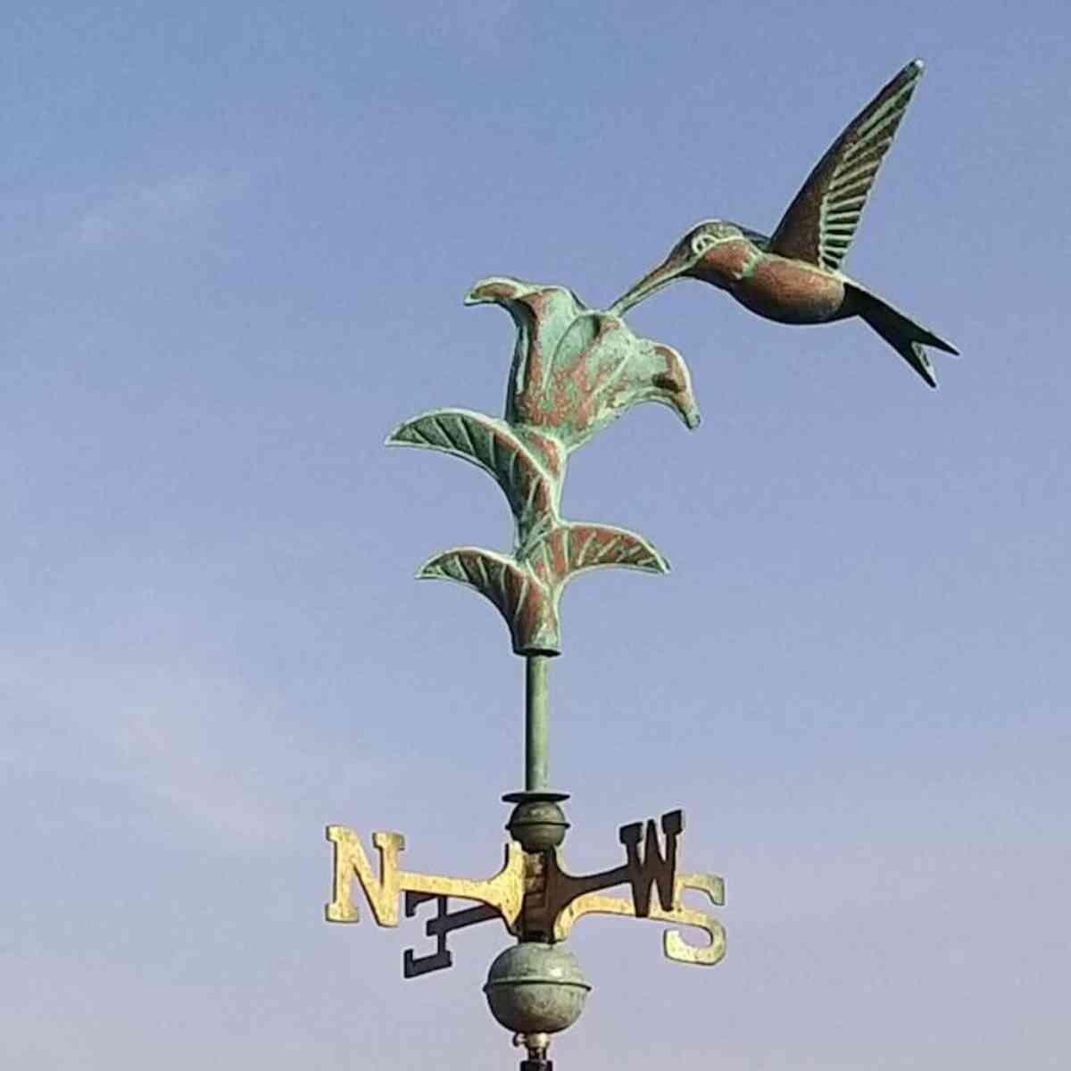 Medium aged copper hummingbird weathervane