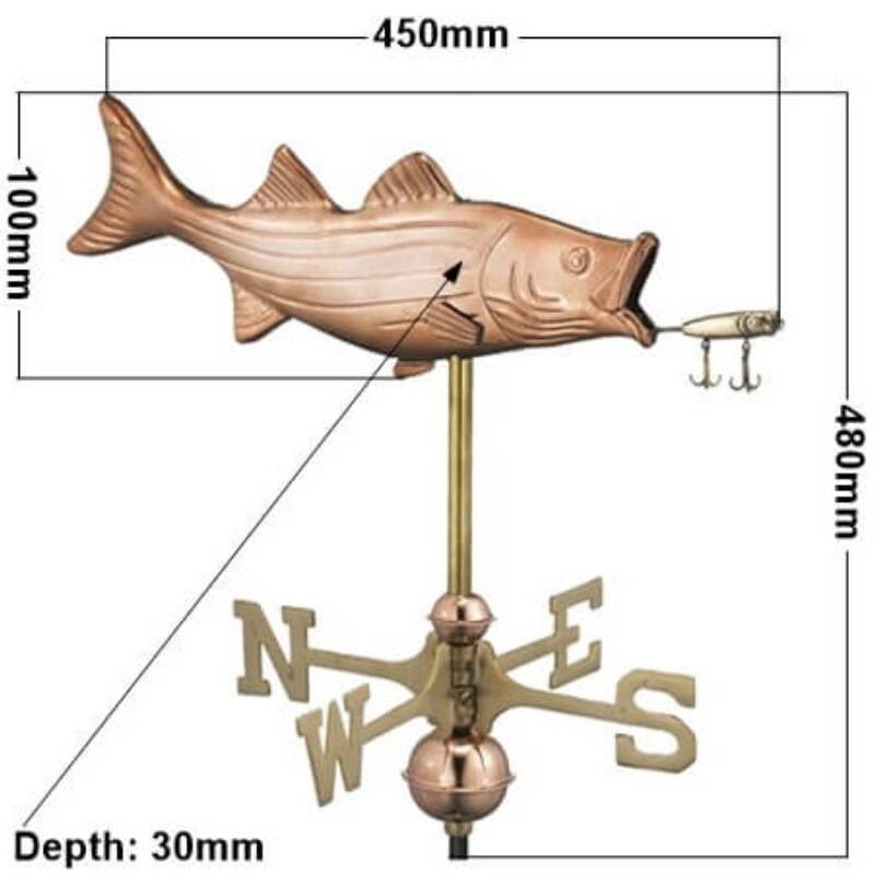 Medium copper fish and lure weathervane
