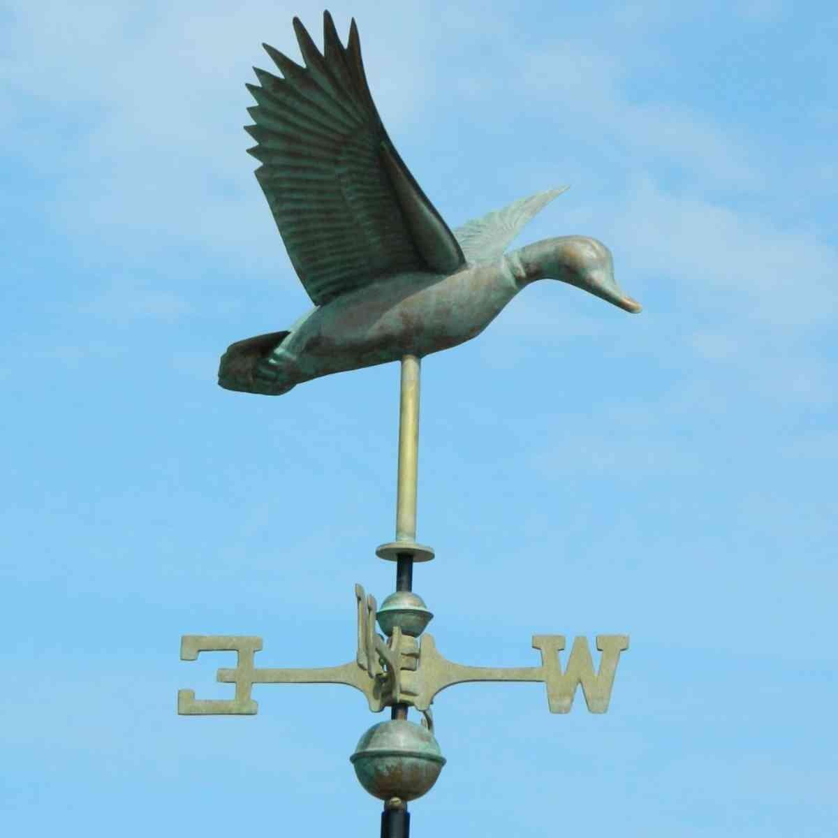 Medium genuine hand crafted copper verdigris flying duck weathervane