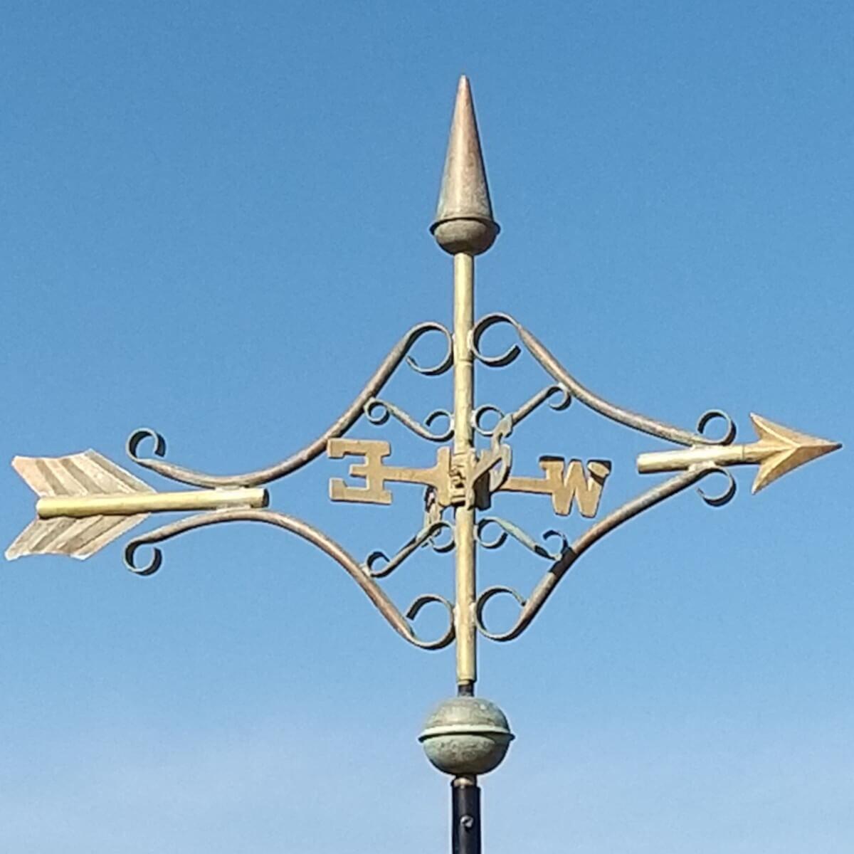 Medium traditional pure copper verdigris victorian arrow weathervane