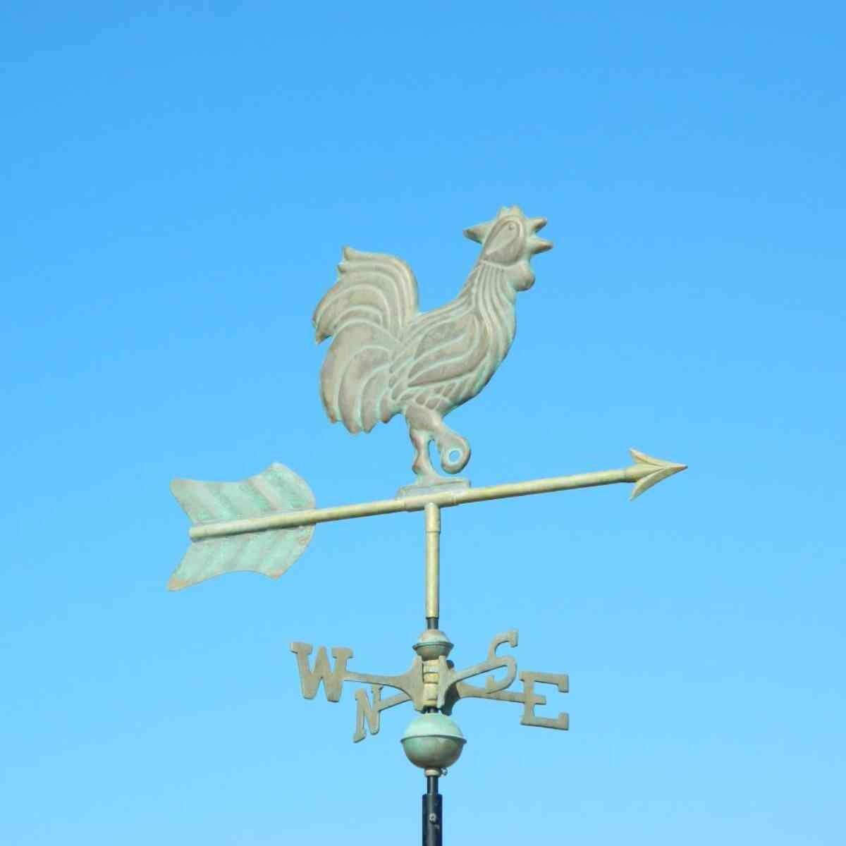 Medium weathered verdigris copper cockerel weathervane