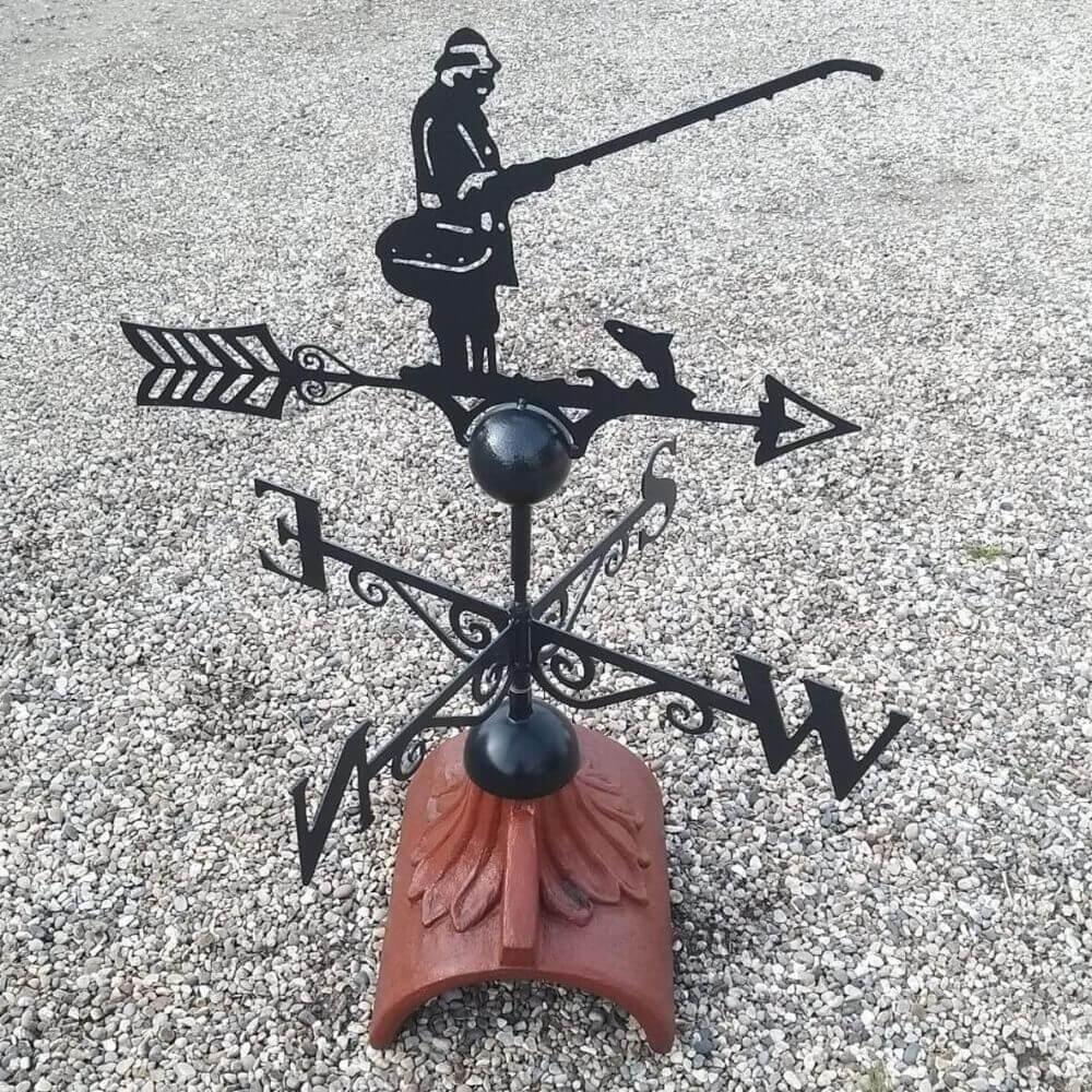 Angler steel weathervane supplied with a half round roof ridge