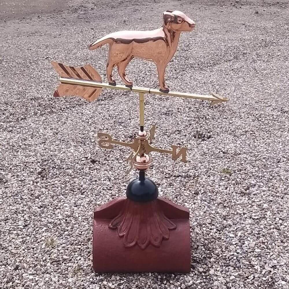 Labrador weathervane fixed to a half round ridge