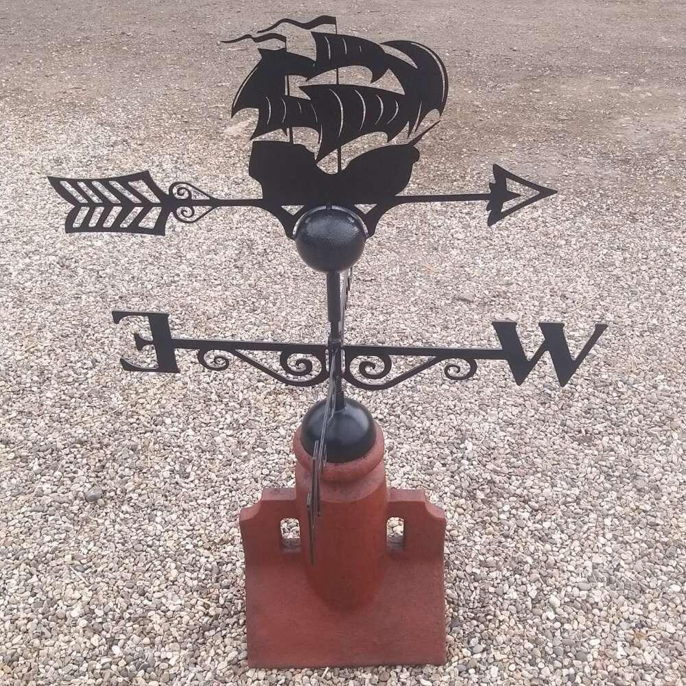 Pirate ship weathervane fitted to 45 degree ridge tile