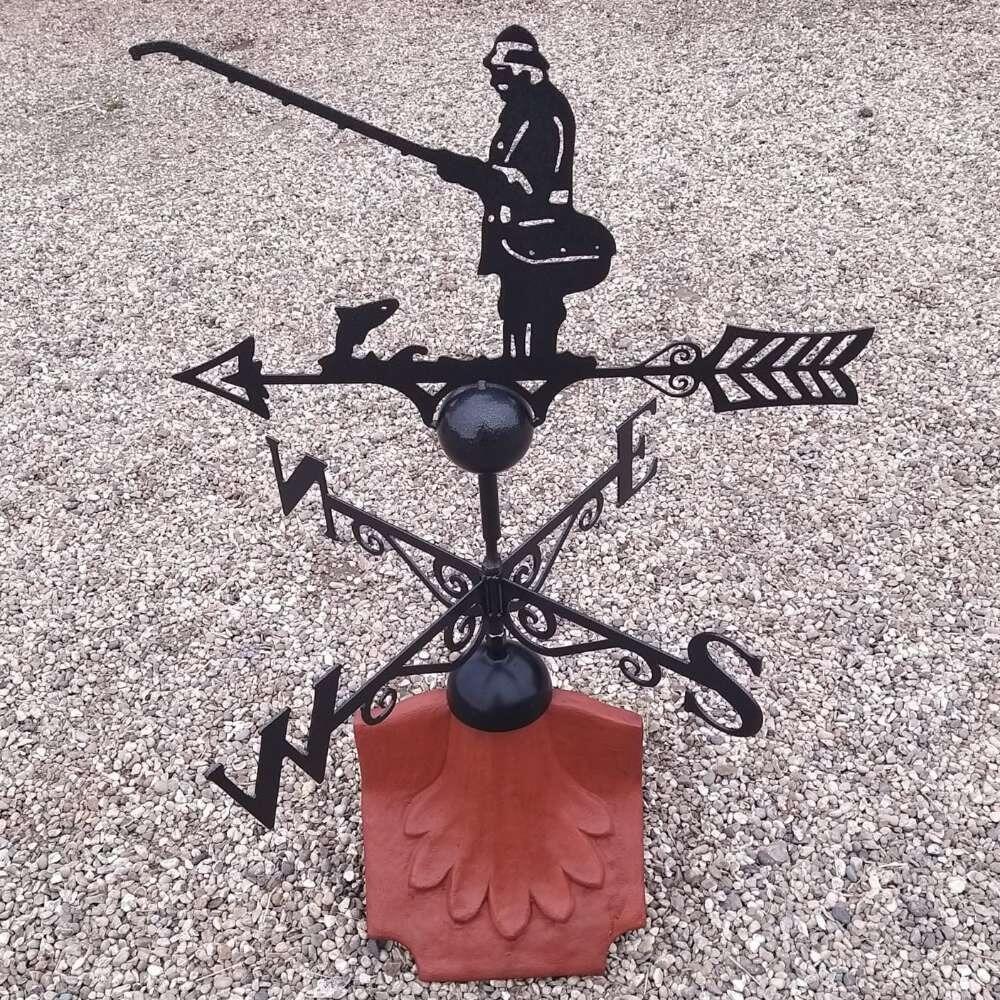 Angler weathervane on a ridge tile finial fitting with multiple angle options