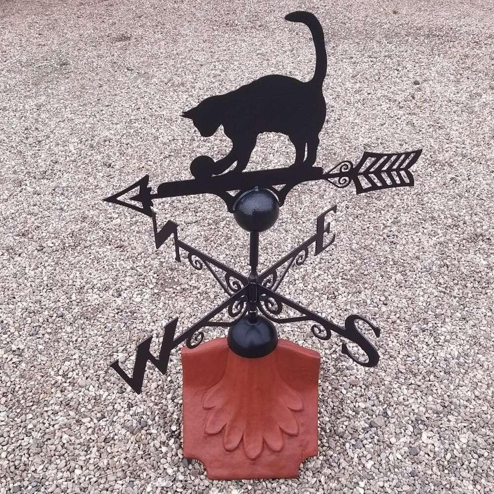Cat weathervane on a ridge tile finial fitting with multiple angle options