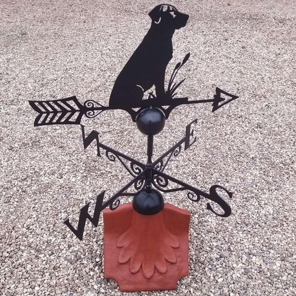 Dog weathervane on a ridge tile finial fitting with multiple angle options