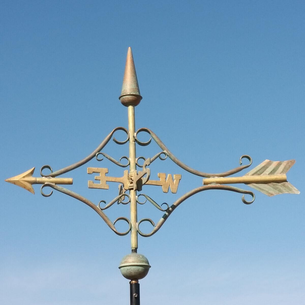 Large copper verdigris victorian arrow weathervane