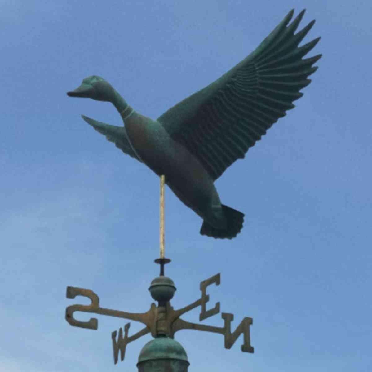Large copper weathered flying duck weathervane