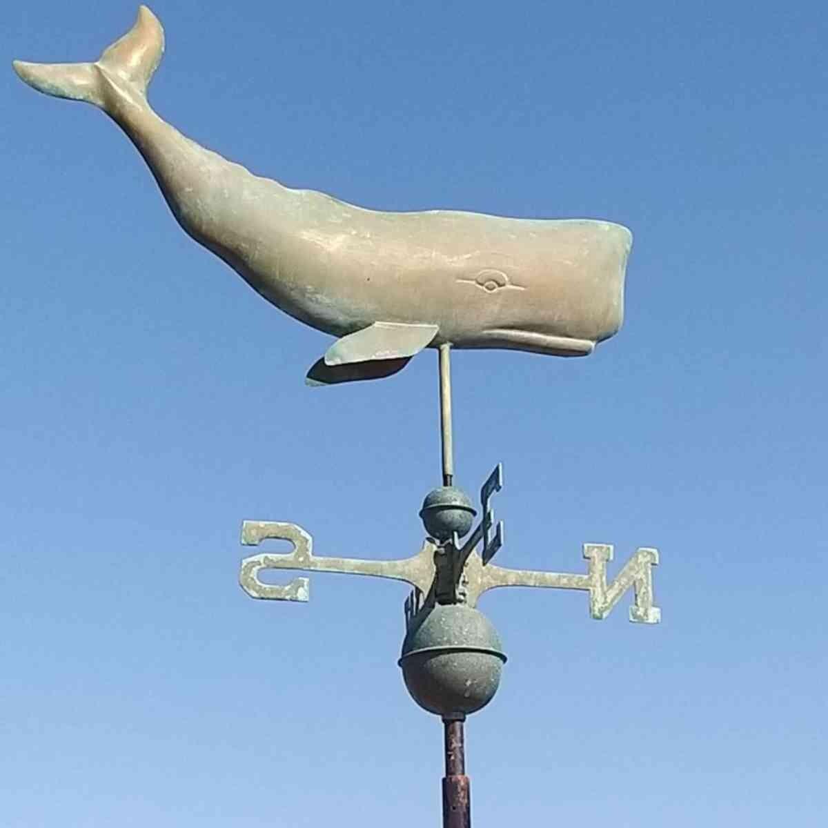 Large copper weathered whale weathervane