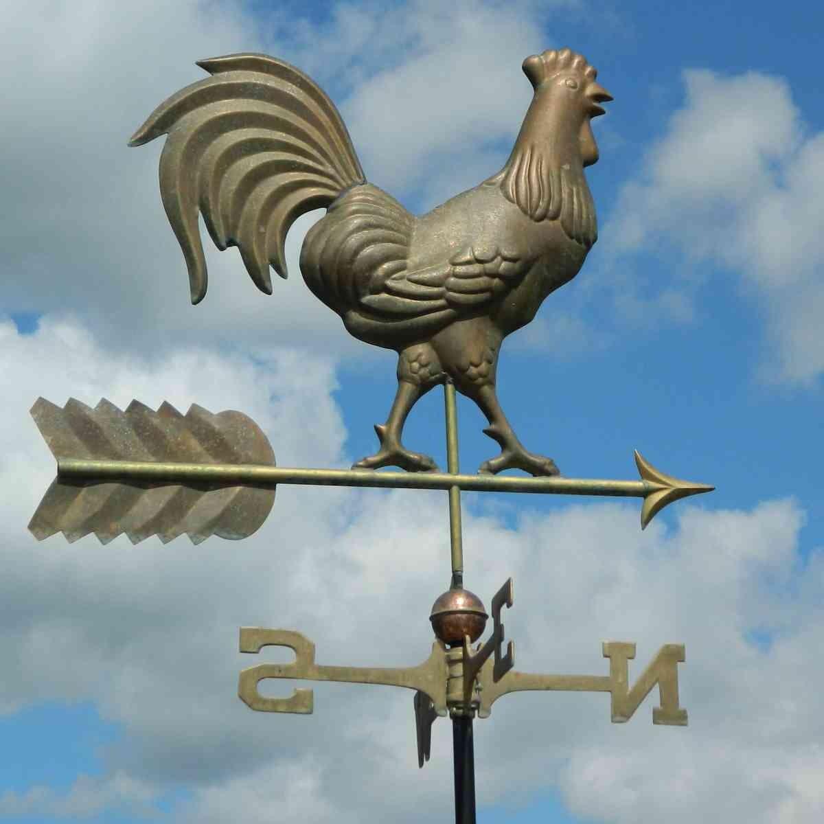 Large hand cast copper antique weathered cockerel weathervane