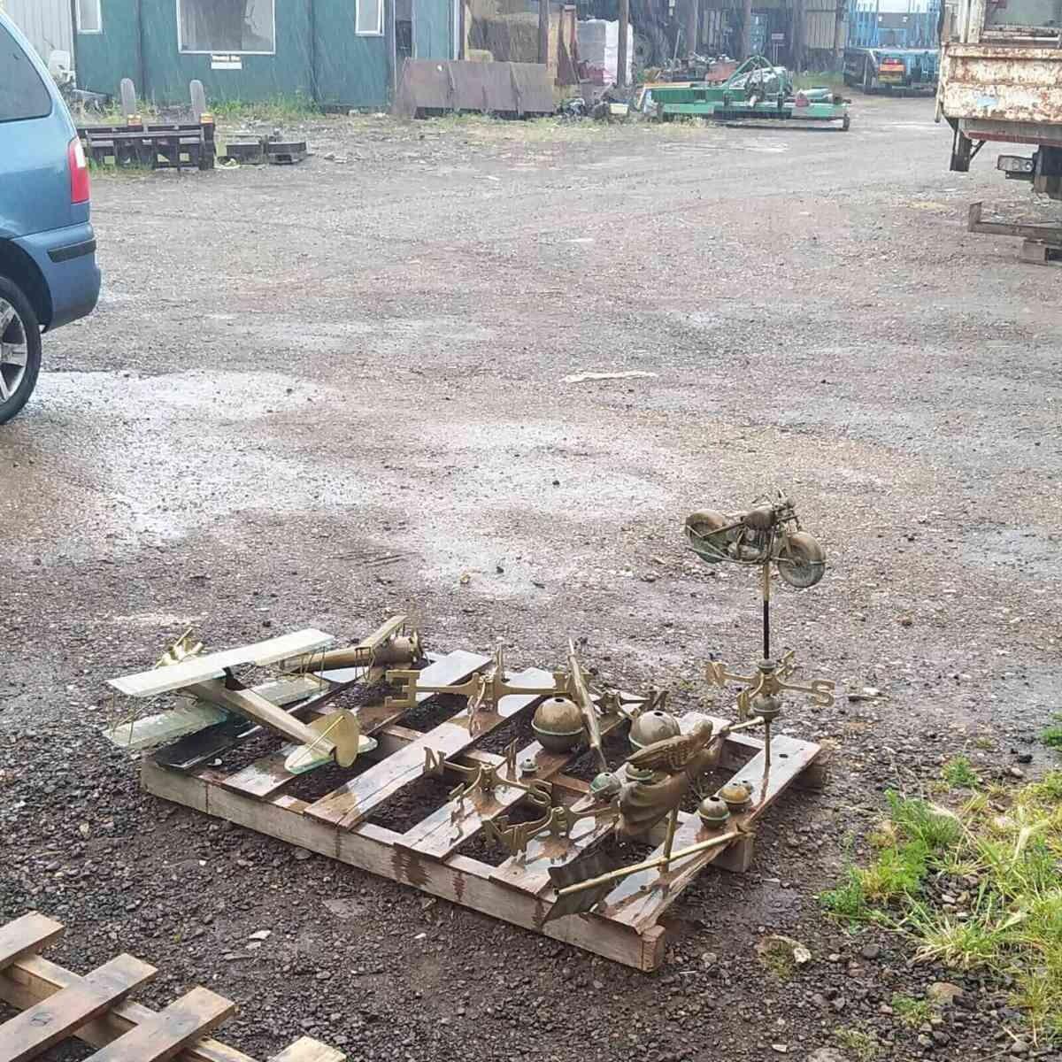 Large pure copper antique verdigris biplane weathervane