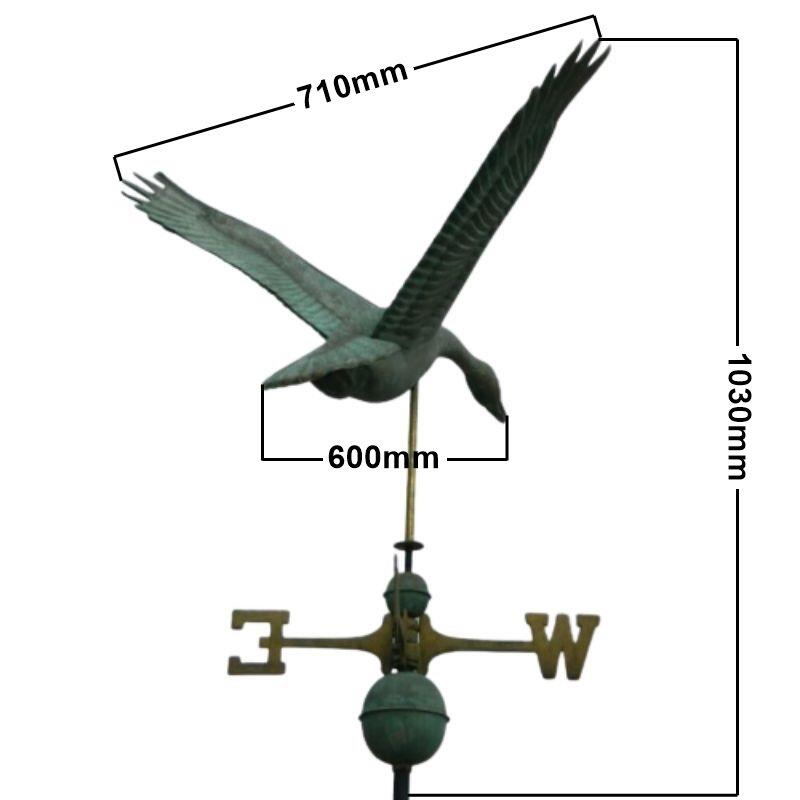 Large pure copper goose weathervane aged weathered verdigris