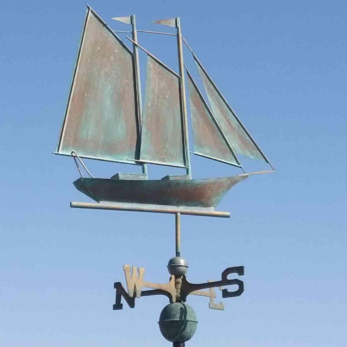 Large verdigris schooner weathervane