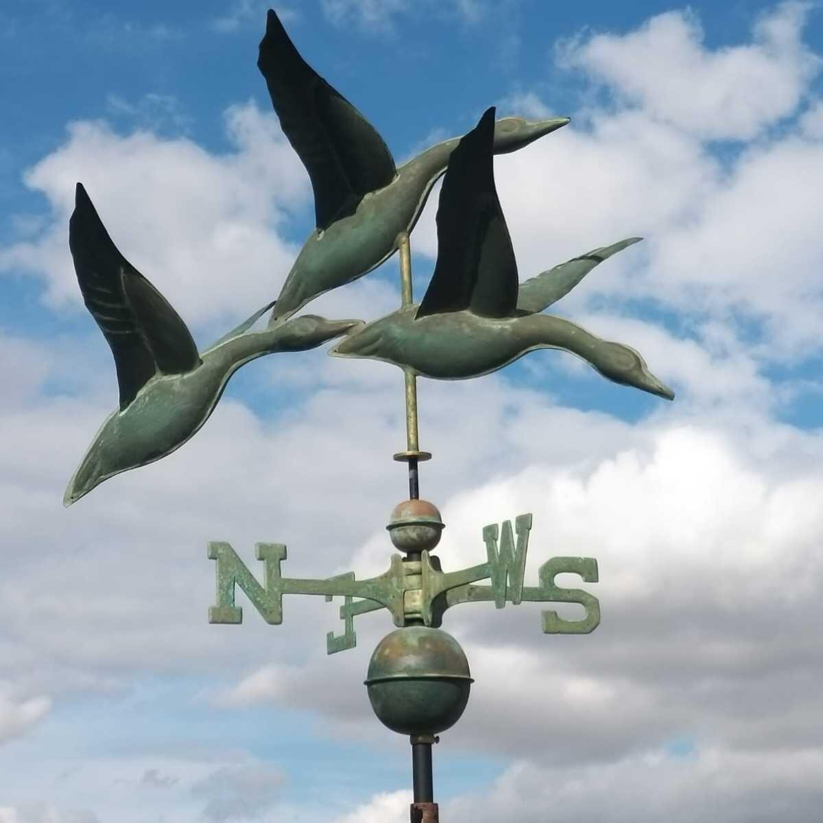 Large verdigris three geese weathervane