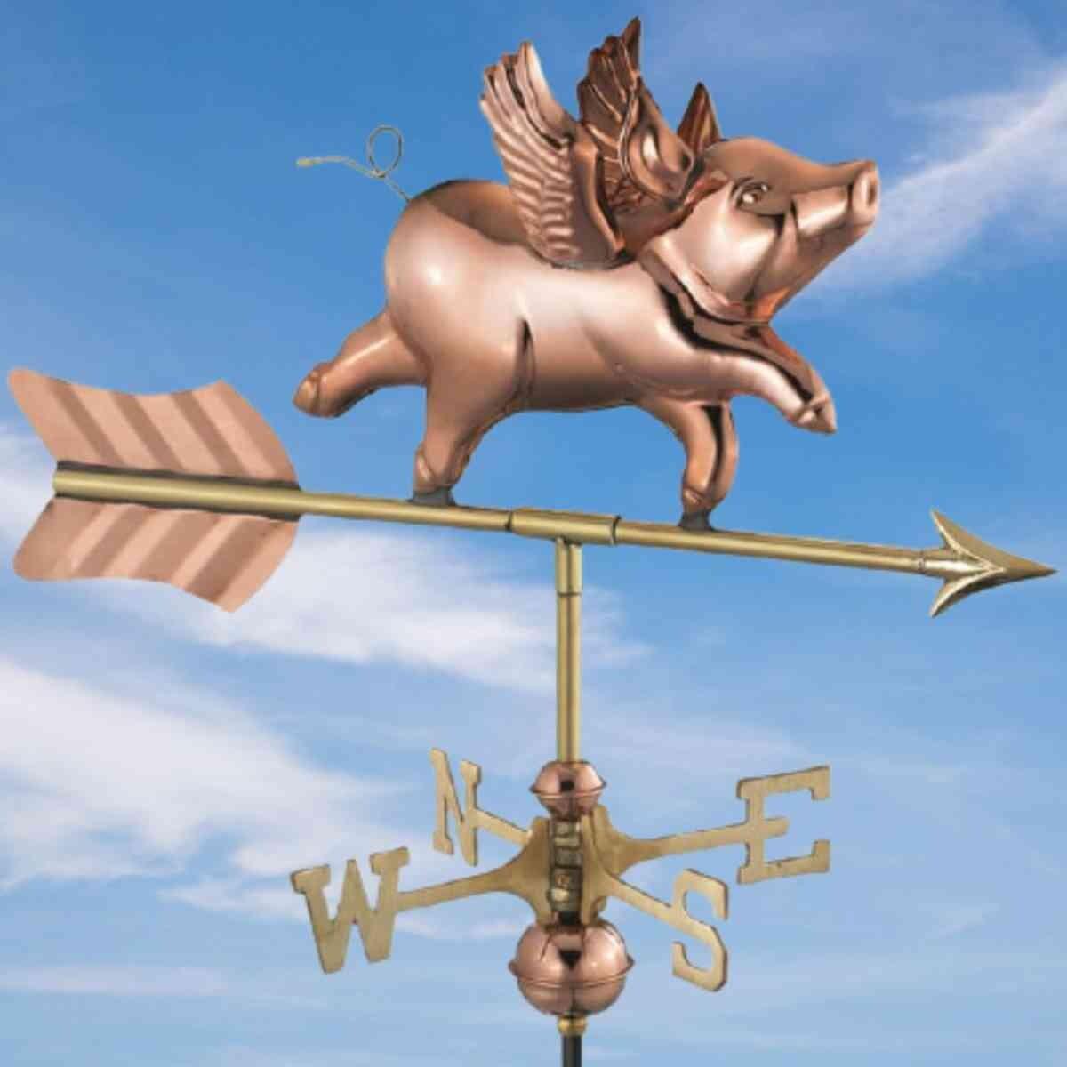 Medium copper flying pig weathervane