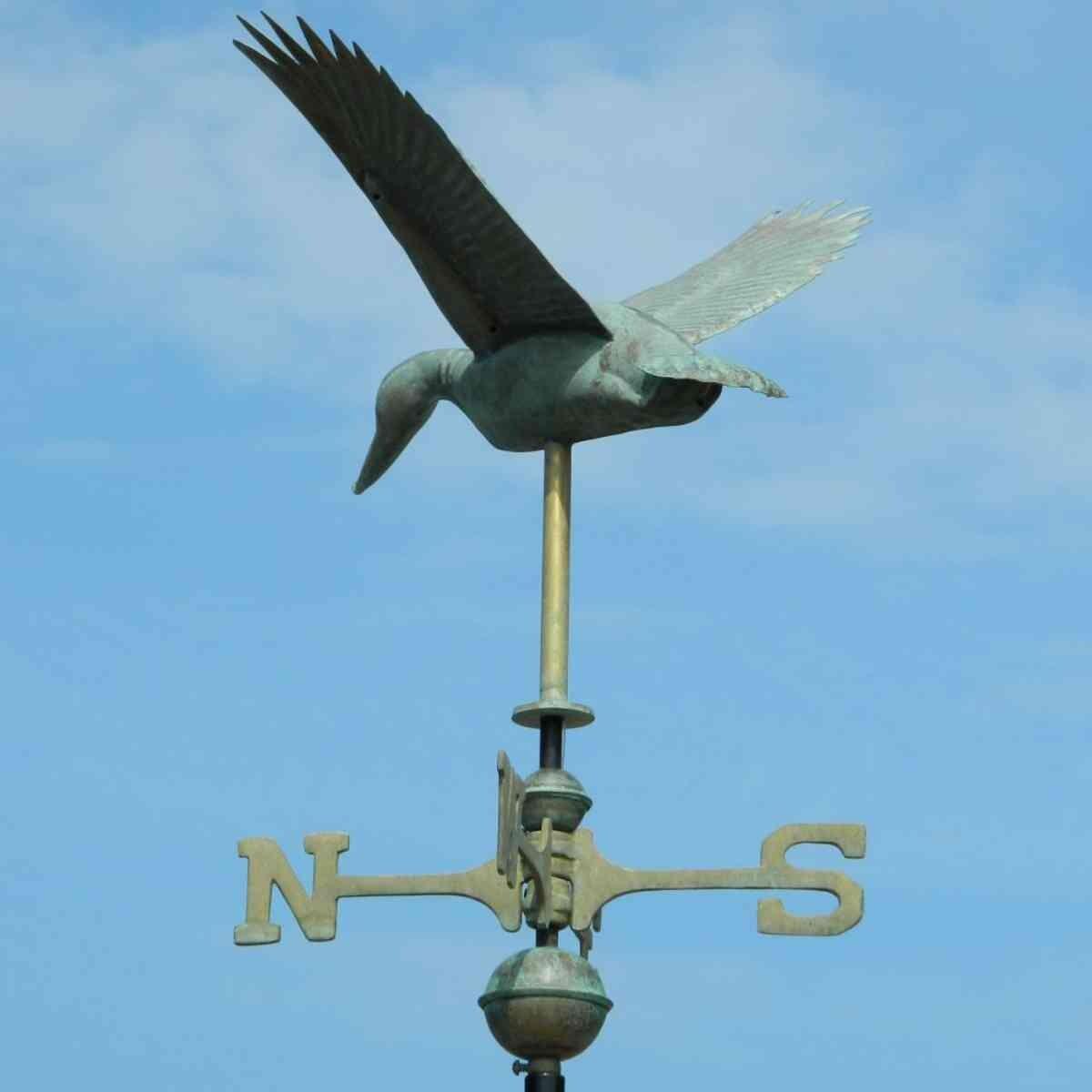 Medium genuine hand crafted copper verdigris flying duck weathervane