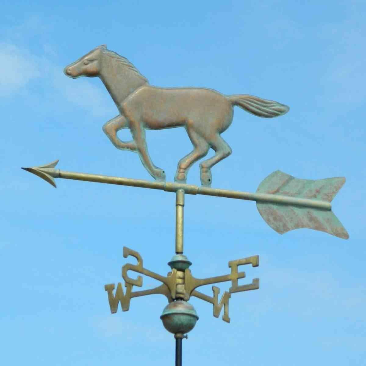 Medium hand crafted pure copper verdigris horse weathervane