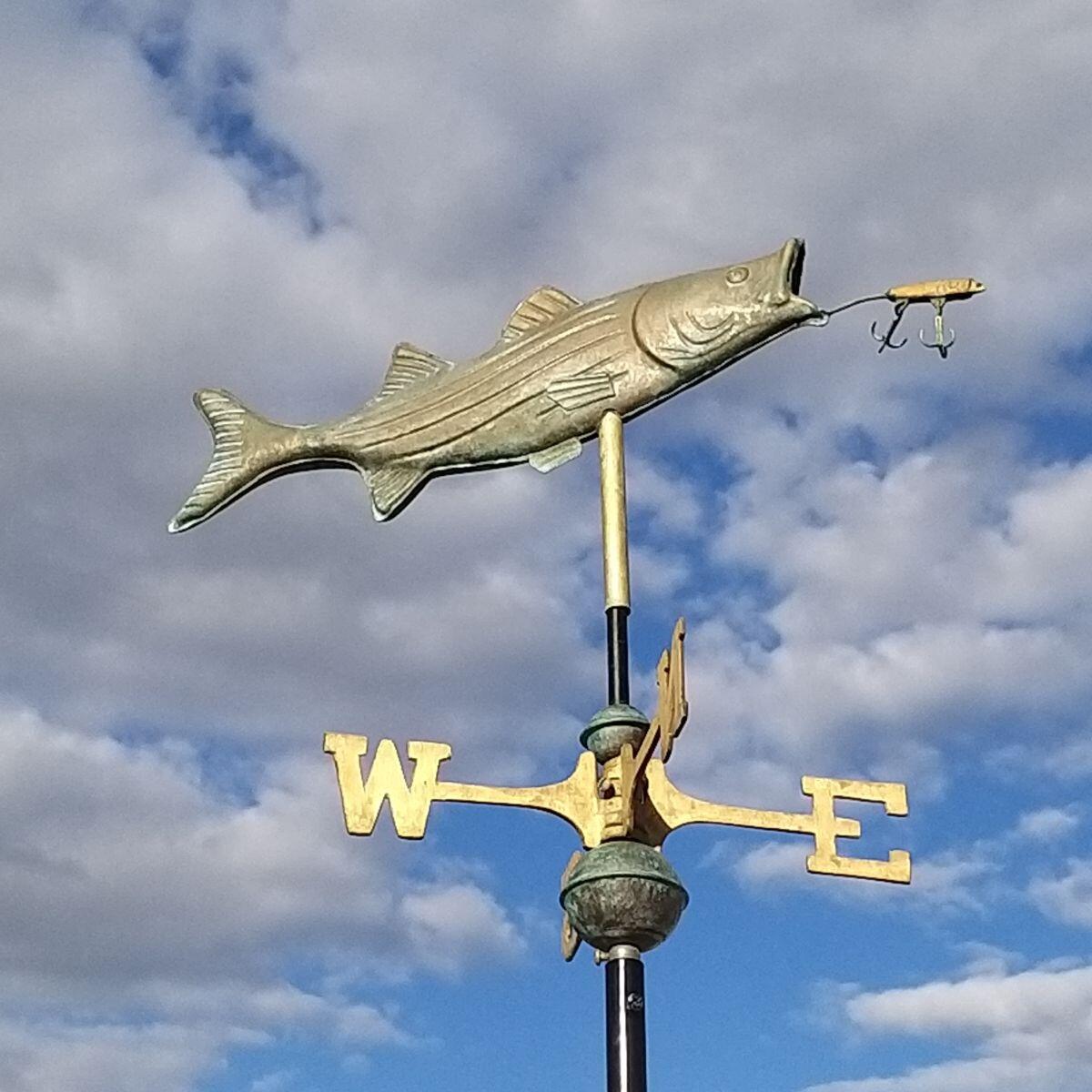 Medium pure copper fish and lure weathervane verdigris patina