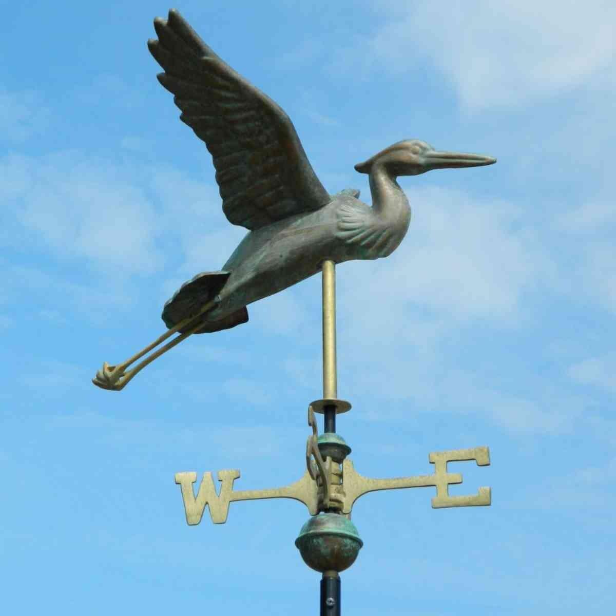 Medium vintage copper verdigris blue heron weathervane