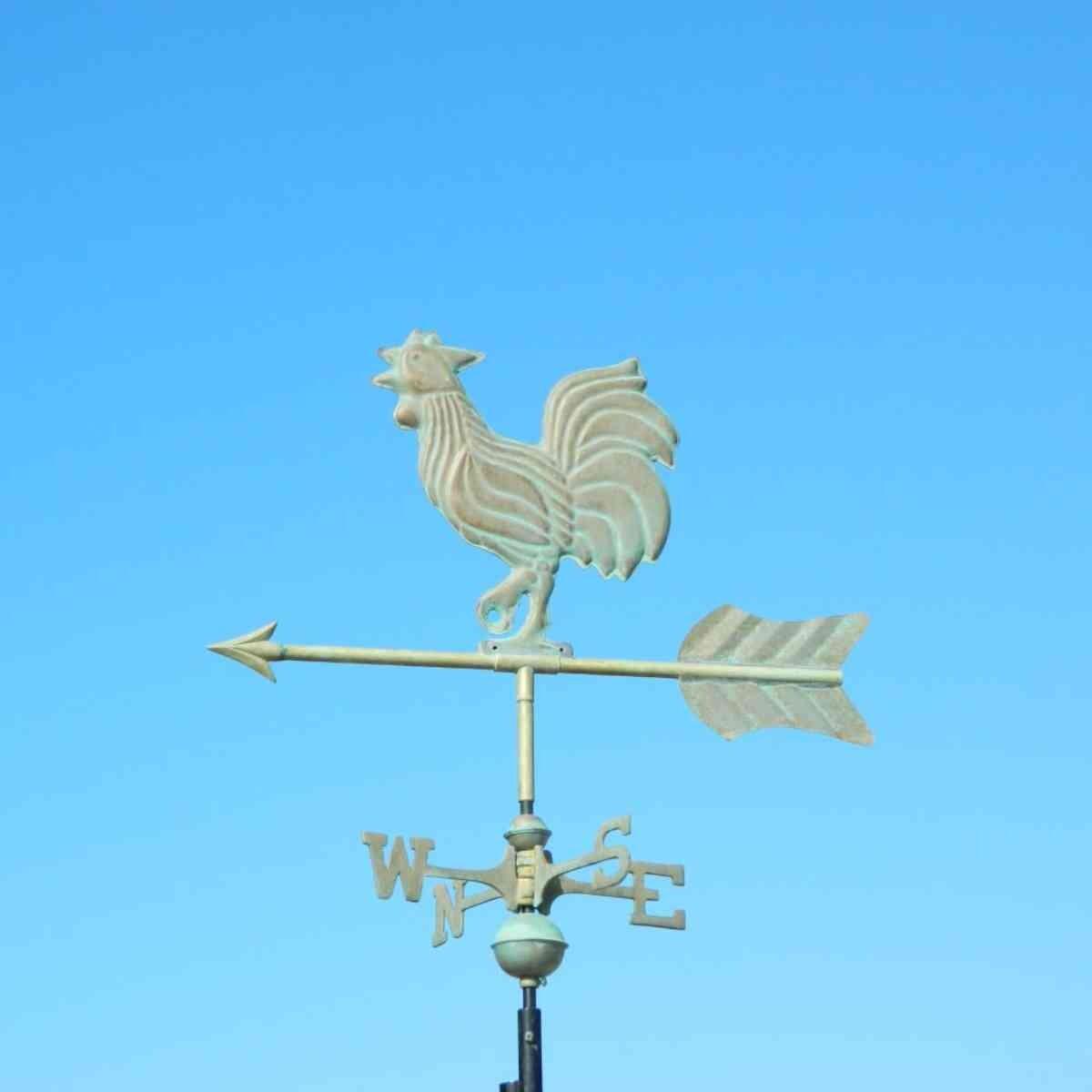 Medium weathered verdigris copper cockerel weathervane