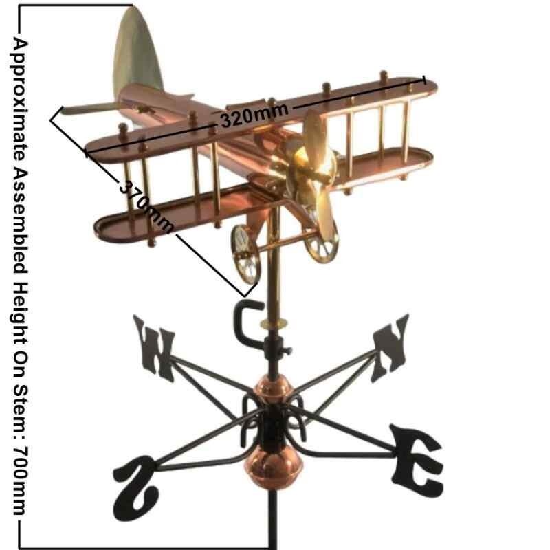 Medium copper hobby bi-plane weathervane