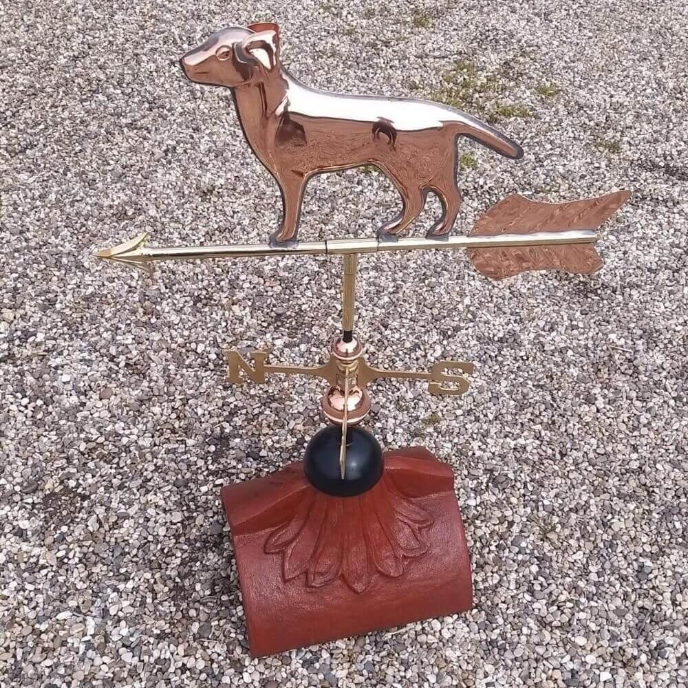 Labrador weathervane fixed to a half round ridge