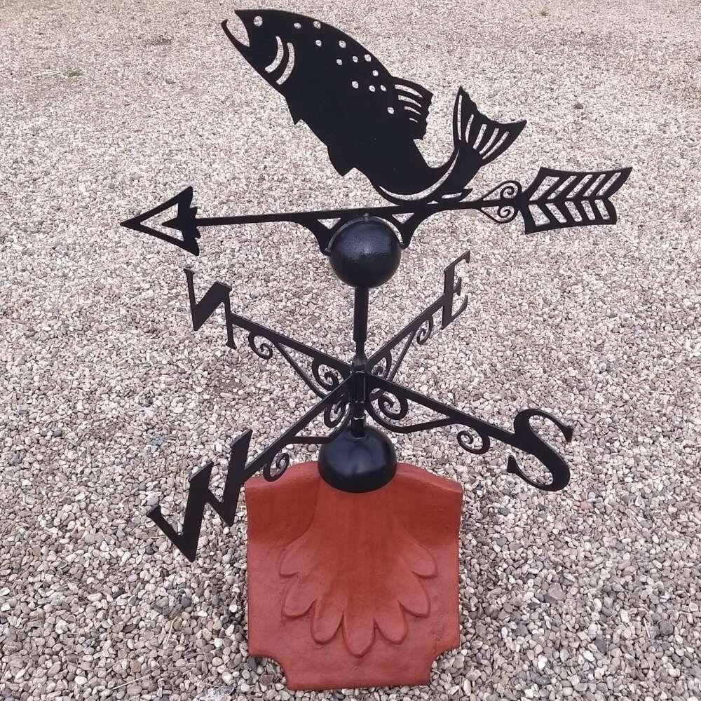 Fish weathervane on a ridge tile finial fitting with multiple angle options