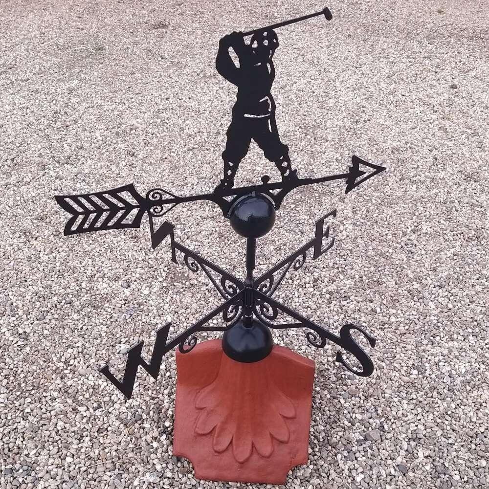 Golfer weathervane on a ridge tile finial fitting with multiple angle options