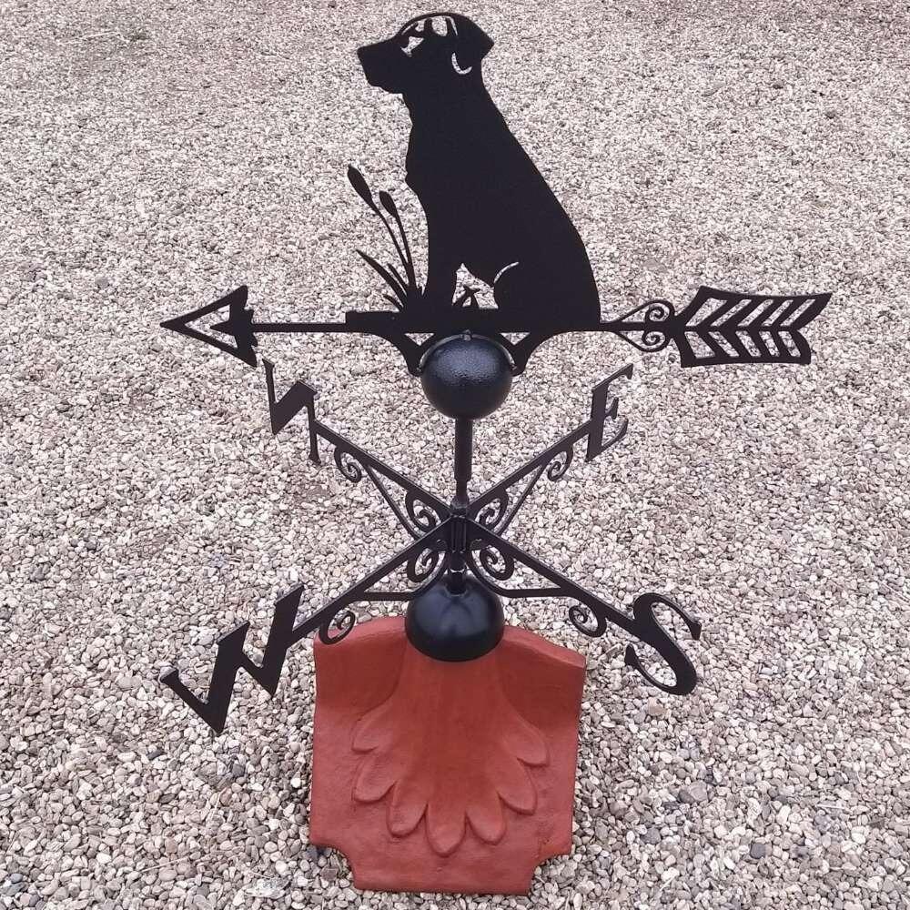 Dog weathervane on a ridge tile finial fitting with multiple angle options