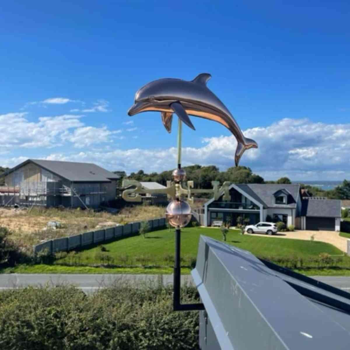 Large copper dolphin weathervane